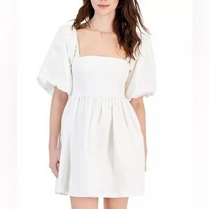 Avec Les Filles
Women's Balloon Sleeve Cotton A-Line Dress in white sz XS